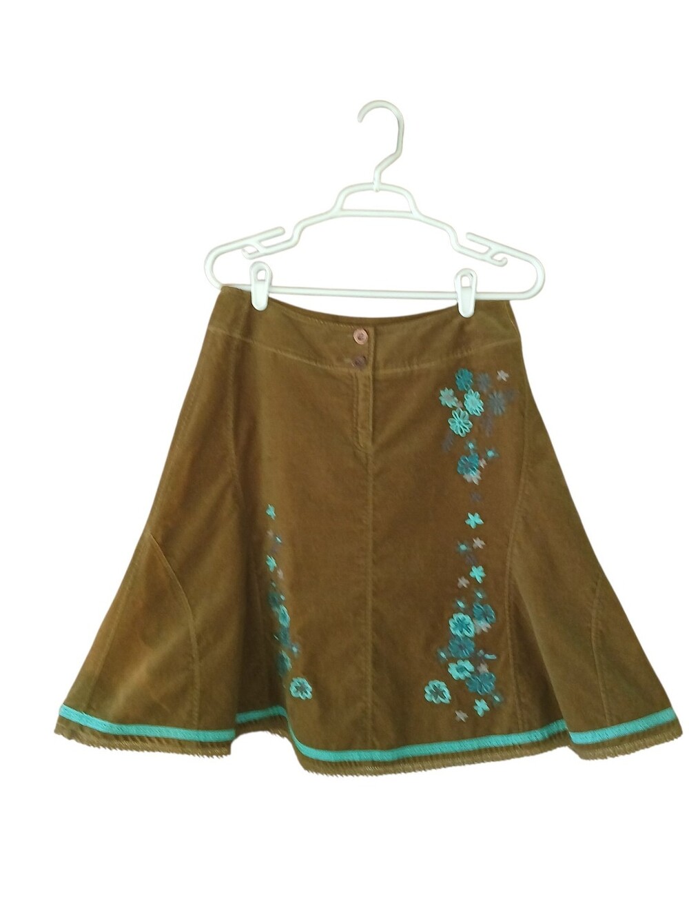 Oilily Olive Green Embroided A Line Velvet Midi Skirt Size 36/Small